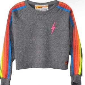 Aviator Nation Bolt Cropped Crewneck Sweatshirt Heather Neon